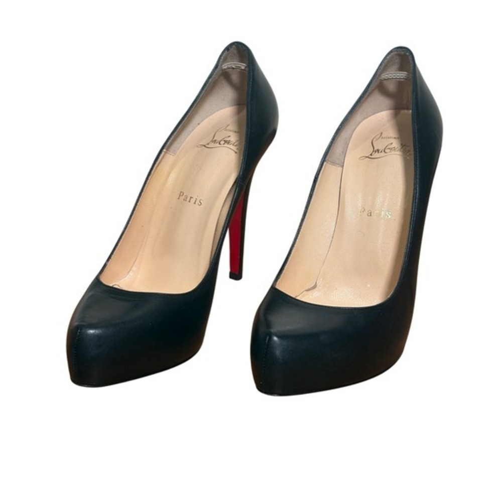 Christian Louboutin Rolando 120 Black Leather Platform Pumps Red Bottoms Heel 37